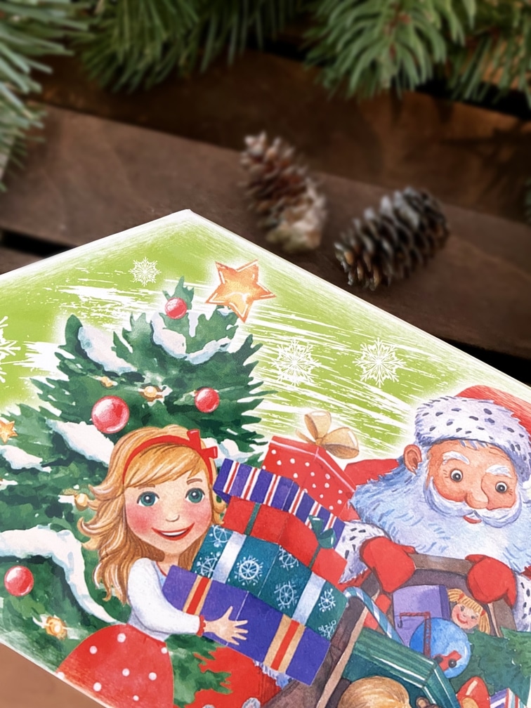 Коробка новогодняя подарочная конфета Дед Мороз и дети, 100х200х43 мм — изображение 4